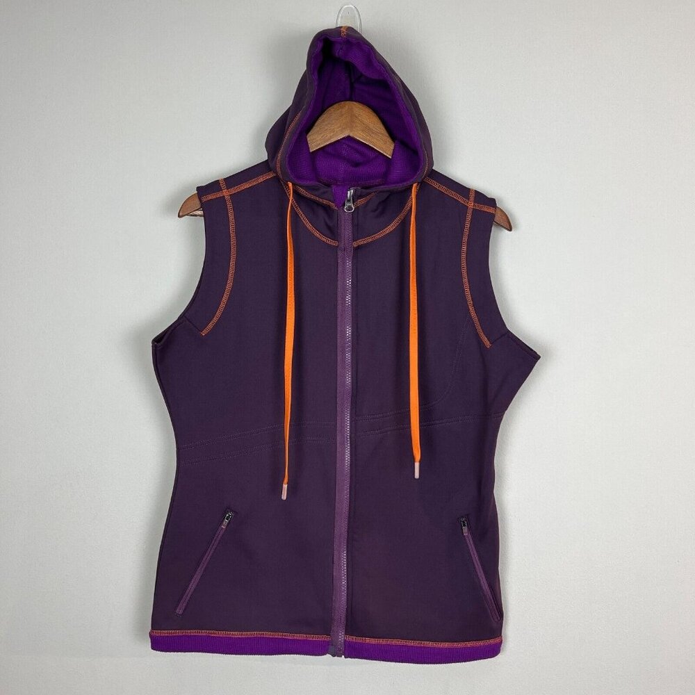 Title Nine Vest Womens Large Purple Zip Up Hooded Pockets Athletic Fleece Lined‎